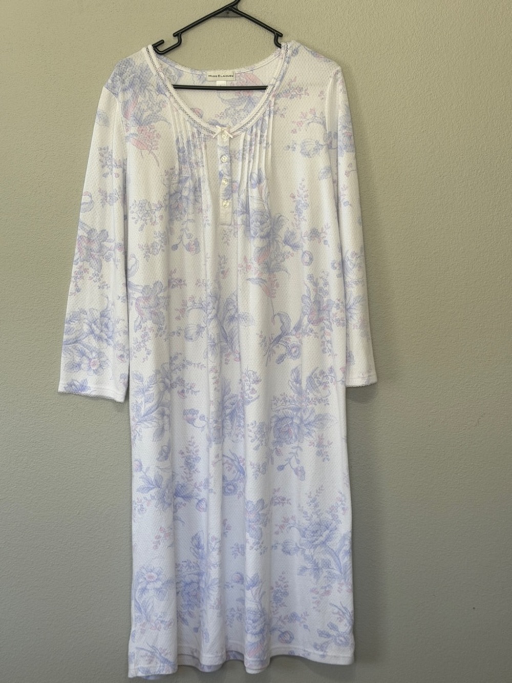Miss Elaine  Long-Sleeve Floral Nightgown - White with Light Purple & Pink Large